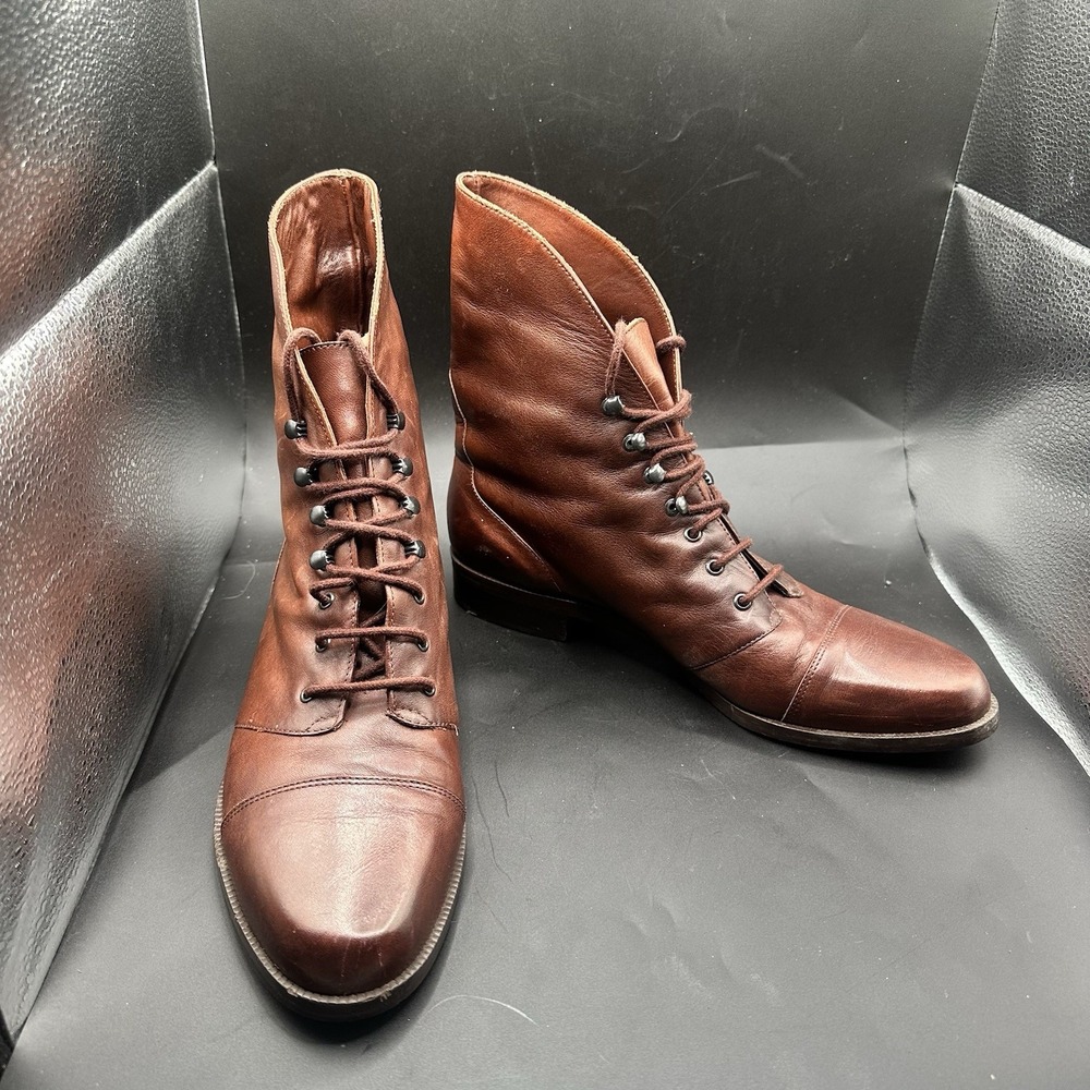 Vintage 90's Nine West Lace-Up Boots Chocolate Brown Leather Academia Women 9.5